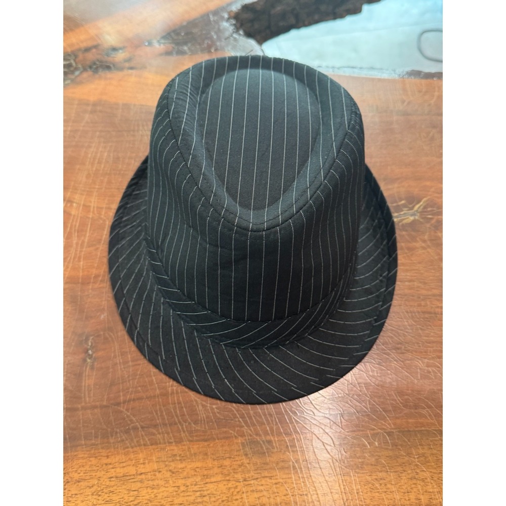 Lids Black Pinstripe Fedora Trilby Hat S/M Polyester Dress Costume Jazz Clubwear
